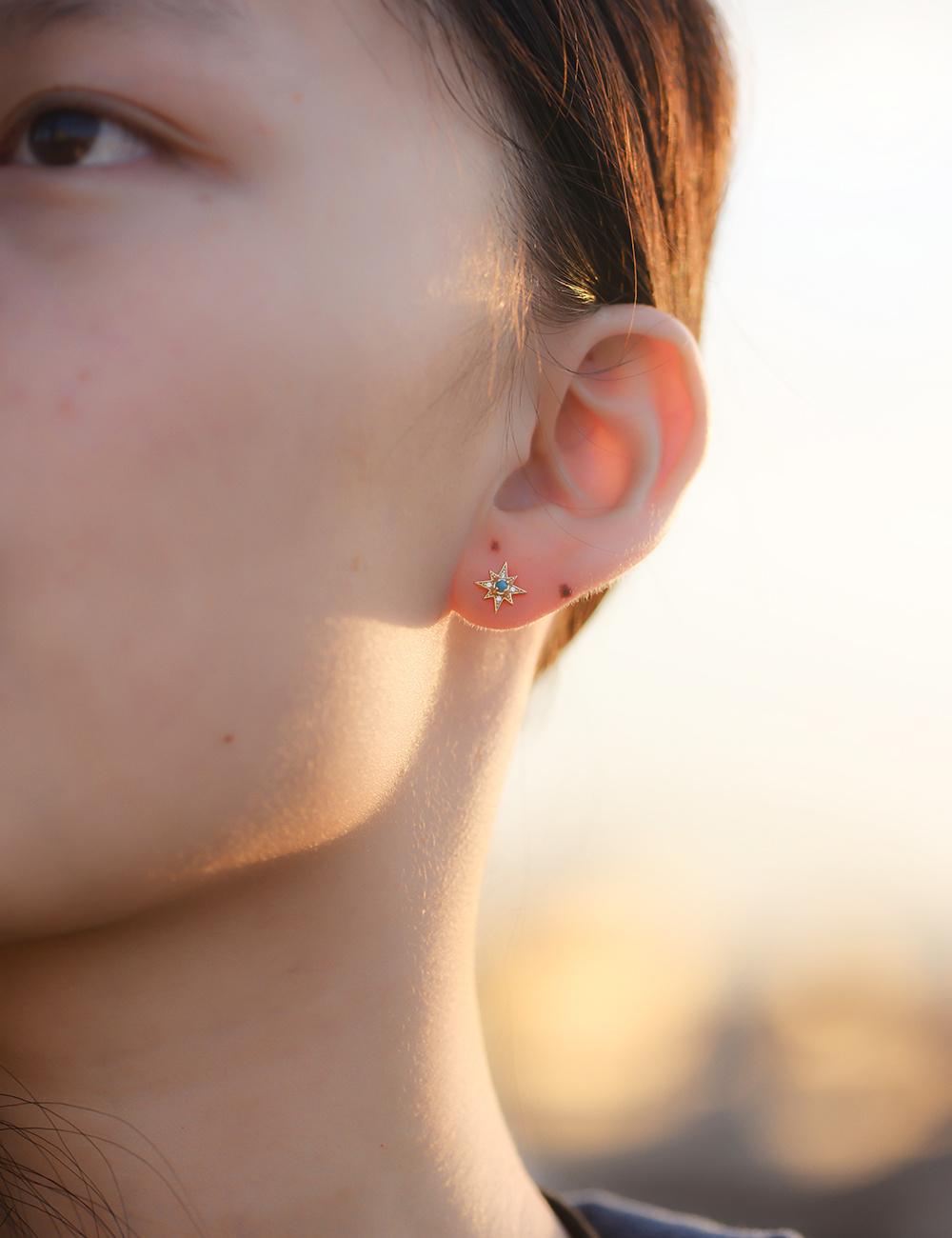 925 Sterling Silver Women Minimalist Small Sun Turquoise Star Earrings