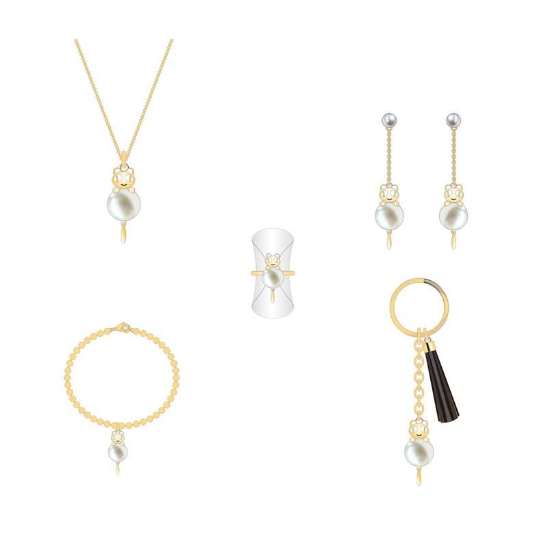 Sell Well Fashion Simple Pearl Gold Cat Jewelry Set