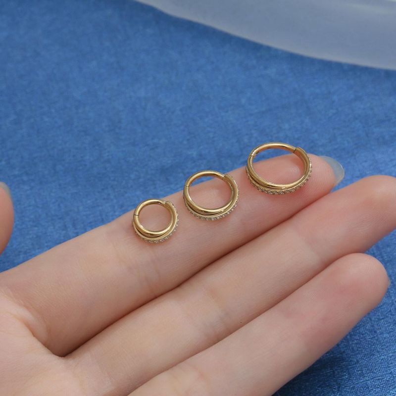 Nose Septum Rings Inlaid CZ-G23 Titanium Hinged Segment Clicker 16g 6mm to 12mm Body Piercing Jewelry