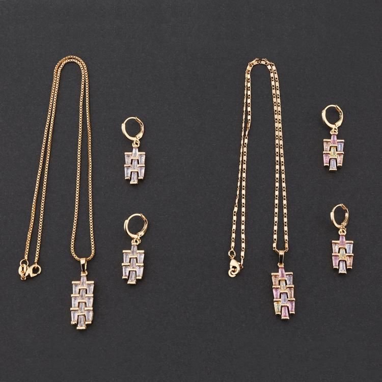Women Fashion Accessories 18K Gold Plated Alloy Silver Jewelry Chain Sets Pendant Necklace with CZ Crystal