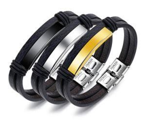 Bracelets &amp; Bangles Stainless Steel Leather Bracelet Men Jewelry Punk Men Bracelet Black Charm Fashion Bangles