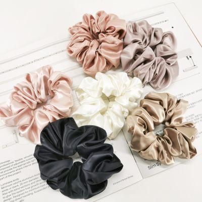 Silk Scrunchies Solid Color 22 Momme 100% Mulberry Silk Large Black Oversized Silk Scrunchie for Women