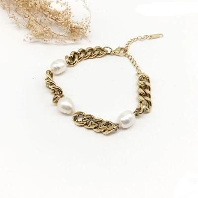 Manufacturer Custom Fashion Jewelry 2022 New Arrivals 18K Gold Plated Women Stainless Steel Bracelet Pearl Bracelet Wholesale