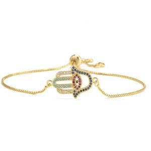 2022 New Custom Zircon Brass Palm Eye of The Devil Pull Bracelet Fashion Jewelry for Women