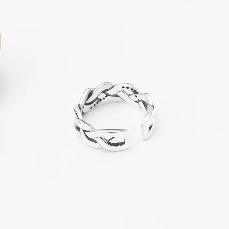 Beautiful Korean Retro Twist Thai Silver Open Index Finger Ring Twist Sterling Silver Ring