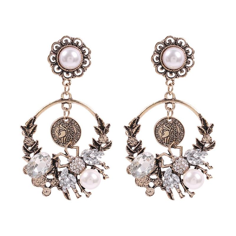 New Fashion Jewelry Courtly Elegant Big Diamond Crystal Earring with Imitation Pearl
