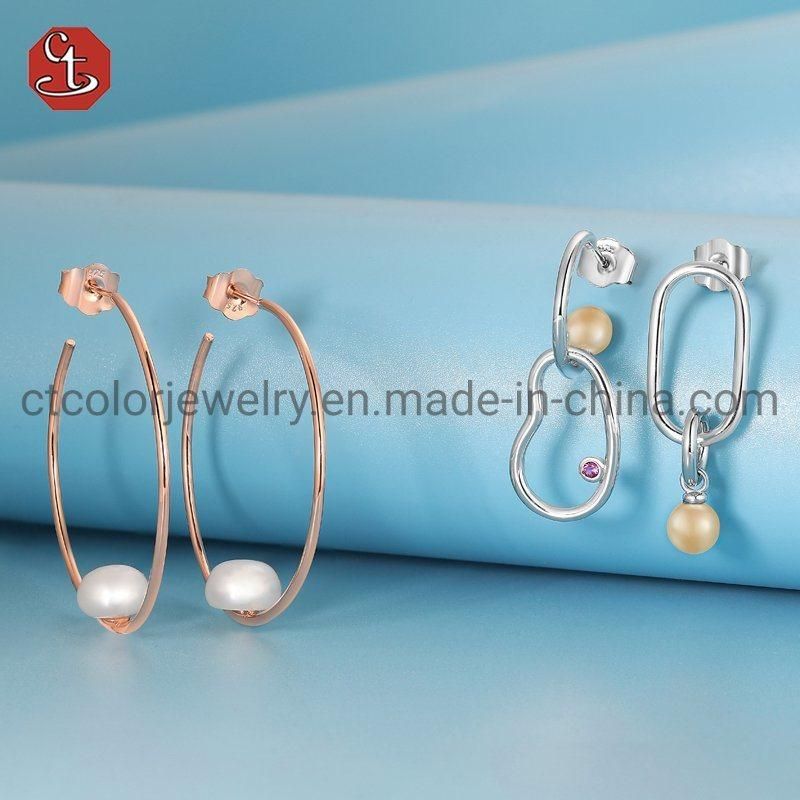 Fashion Costume Imitation Jewellery 925 Sterling Silver Natural Pearl Earring for Women