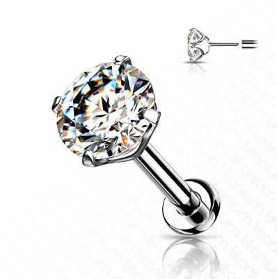 Threadless Labret Piercing Studs G23 Titanium Flat Back Studs with CZ Prong Set Top for Cartilage, Monroe, Nose and More