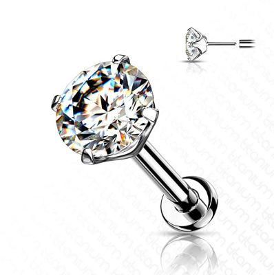 Threadless Labret Piercing Studs G23 Titanium Flat Back Studs with CZ Prong Set Top for Cartilage, Monroe, Nose and More