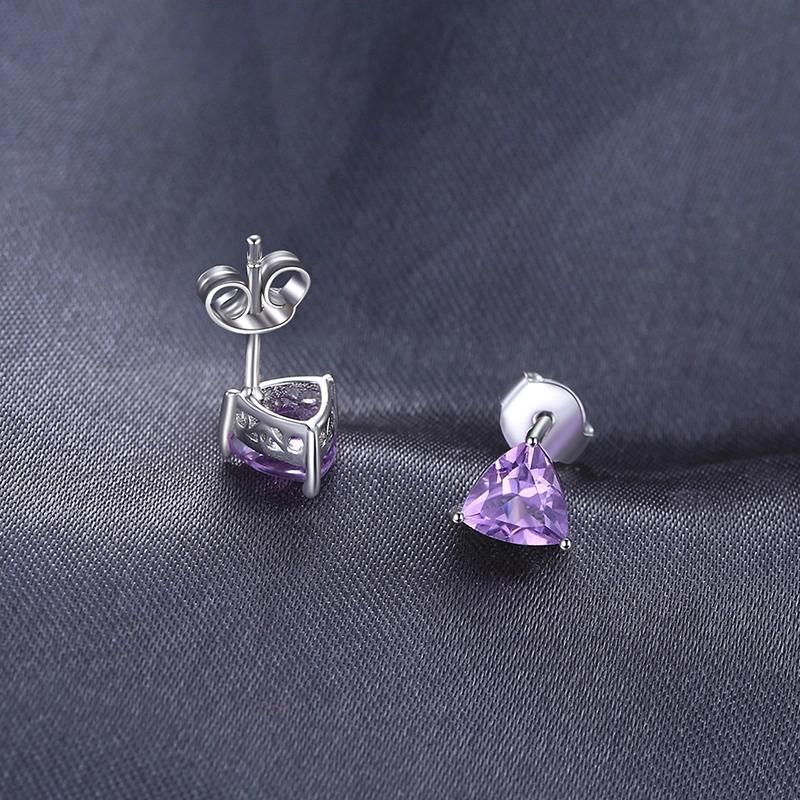Fashion Jewellery Gemstone Amethyst Triangle Stud Earring 925 Sterling Silver Jewelry Set