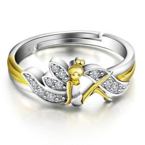 Excellent 925 Sterling Silver Two Tone Fairy Open Ring