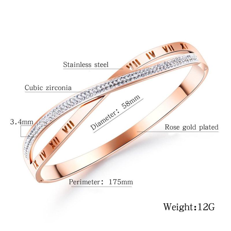 Stainless Steel Bangle Bracelets for Women Girls Roman Numerals Bracelets Rose Gold Plated Fashion Jewelry