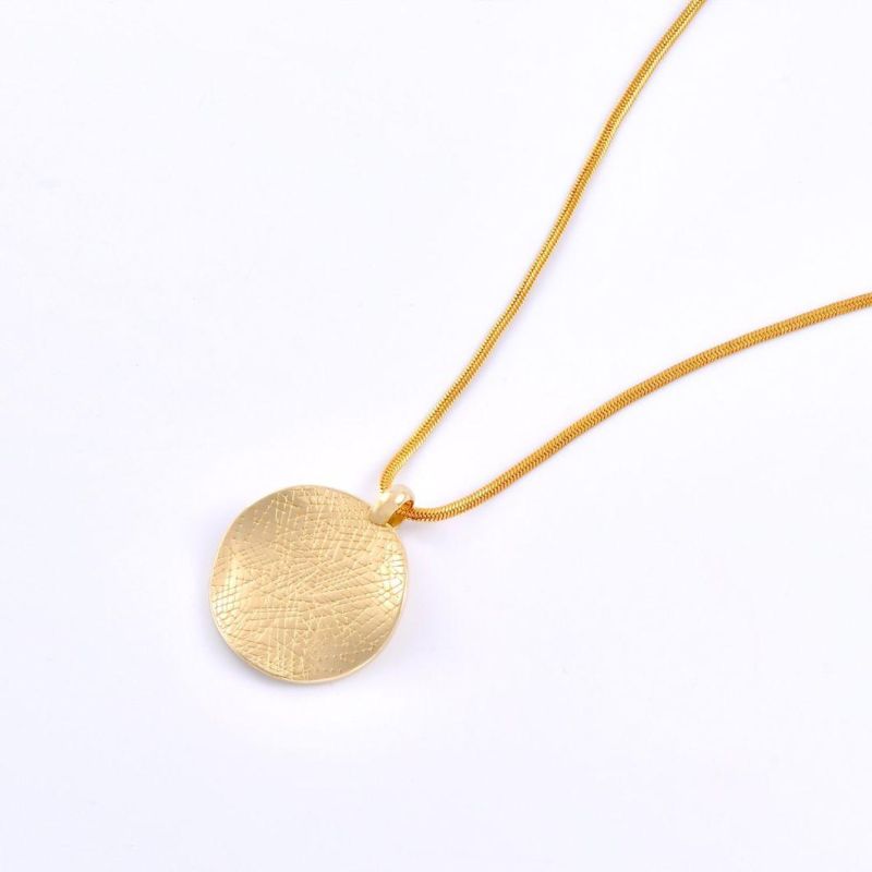 Gold Color PVD Plated Stainless Steel Material with Laser Craft Round Circle Pendant Thin Necklace for Men and Women