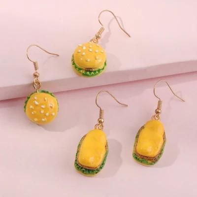 Fashion Cartoon Hamburger Food Resin Jewelry Earring for Girls