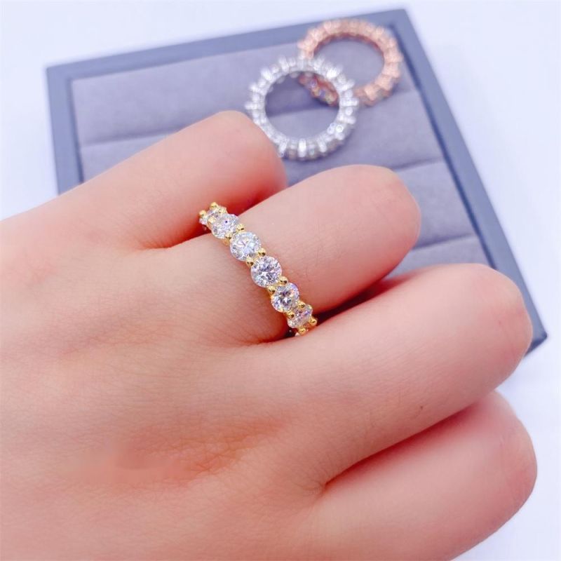 Elegant Design Classic Round Brilliant Cut 4mm Gold Filled Wedding Moissanite Eternity Ring