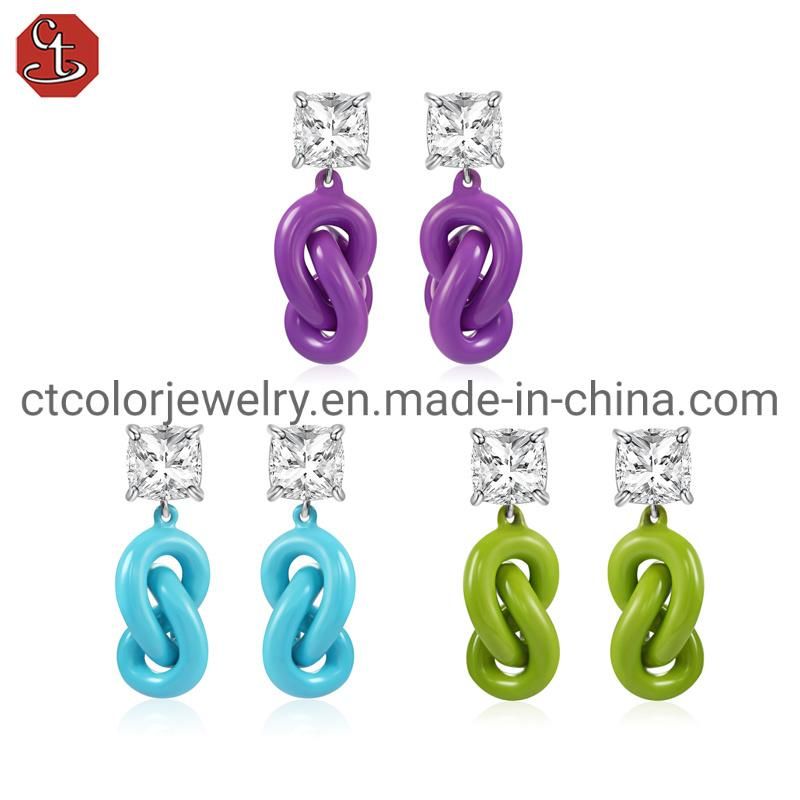 Customized Jewelry 925 Silver AAAAA Zircon Stone Color Enamel Twist Earring