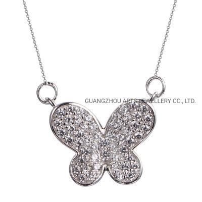 Pave Setting Butterfly Silver Pendant Necklace