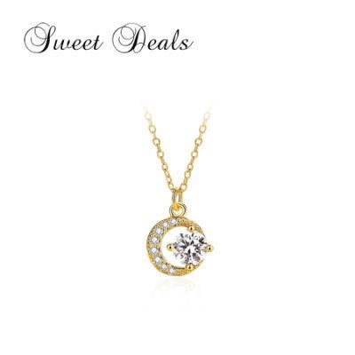 Fashion S925 Sterling Silver Flash Diamond Moon Clavicle Necklace