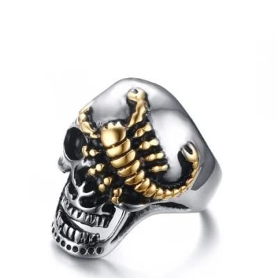 Fashion Accessories of Japan and Korea 30 mm Stainless Steel Gold Scorpion Skull Ring Men&prime;s Ring