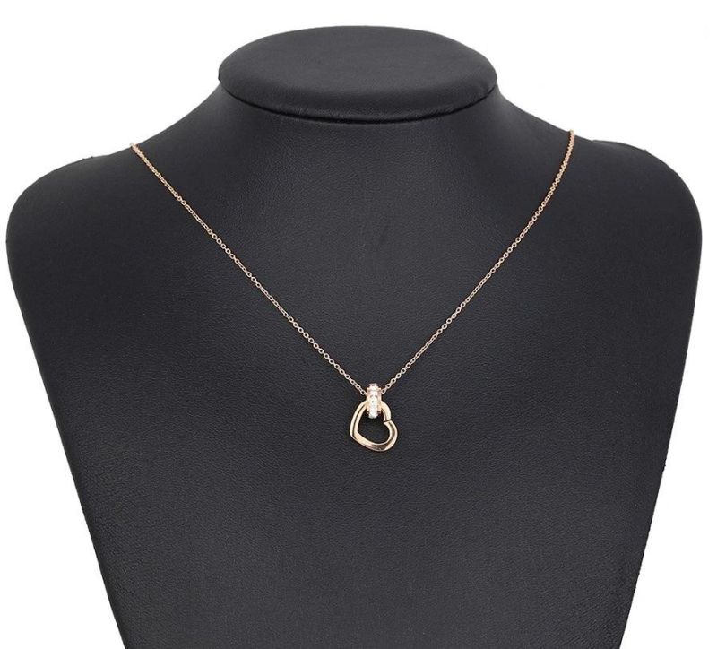 Fashion Jewelry Rose Gold Wholesale Steel Diamond Heart Necklace, Chain Heart Necklace