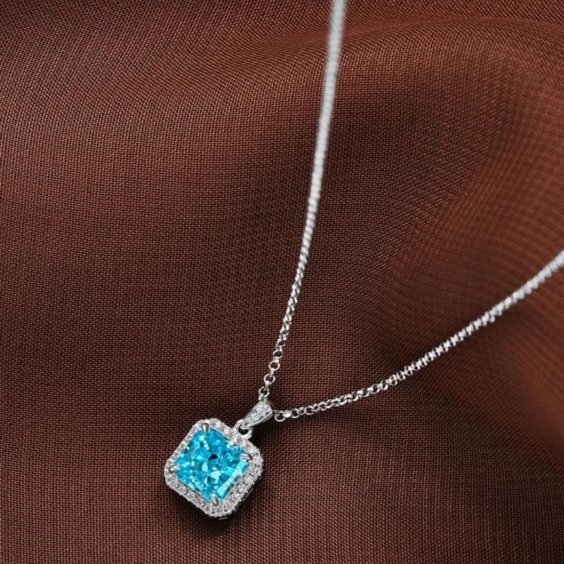 fashion Accessories Square 7mm*7mm Cubic Zirconia18K White Gold Plated Halo Pendant Necklace Diamond Pendant