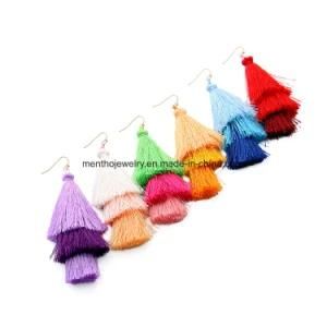 New Fashion Elegant Multi-Colors Multi-Layer Cotton Tassel Earrings for Nightclub