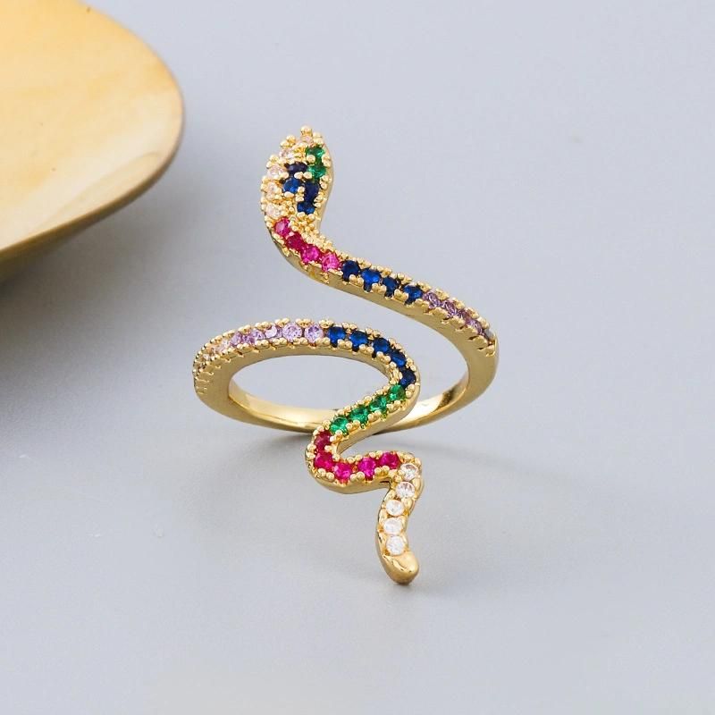 New Hot Style Brass Gold-Plated Micro-Set Zircon Gold Colorful Snake Ring