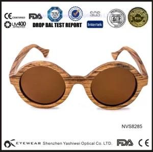 Zebra Hinge Round Wood Framed Sunglasses