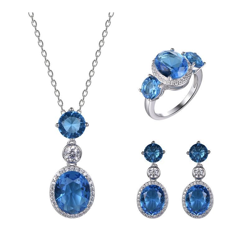 925 Silver Luxury Glass Flower Earring and Pendant Fashion Jewelry Sets for Wedding