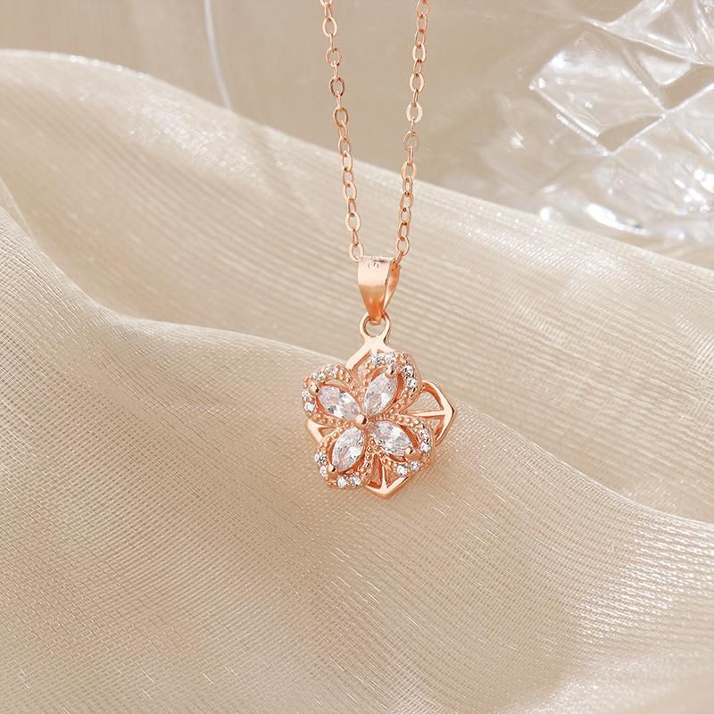 S925 Sterling Silver Rotary Clover Necklace Female Fashion Flower Pendant