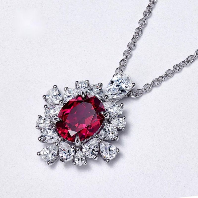 Costume Jewelry Ruby Pendant Gold Plated Jewelry 18K Gold Plated Solid Geometric Rhinestone Necklaces Queen Necklace