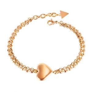 Fashion Jewelry Women Double stainless steel Chain Heart Bracelet for Women