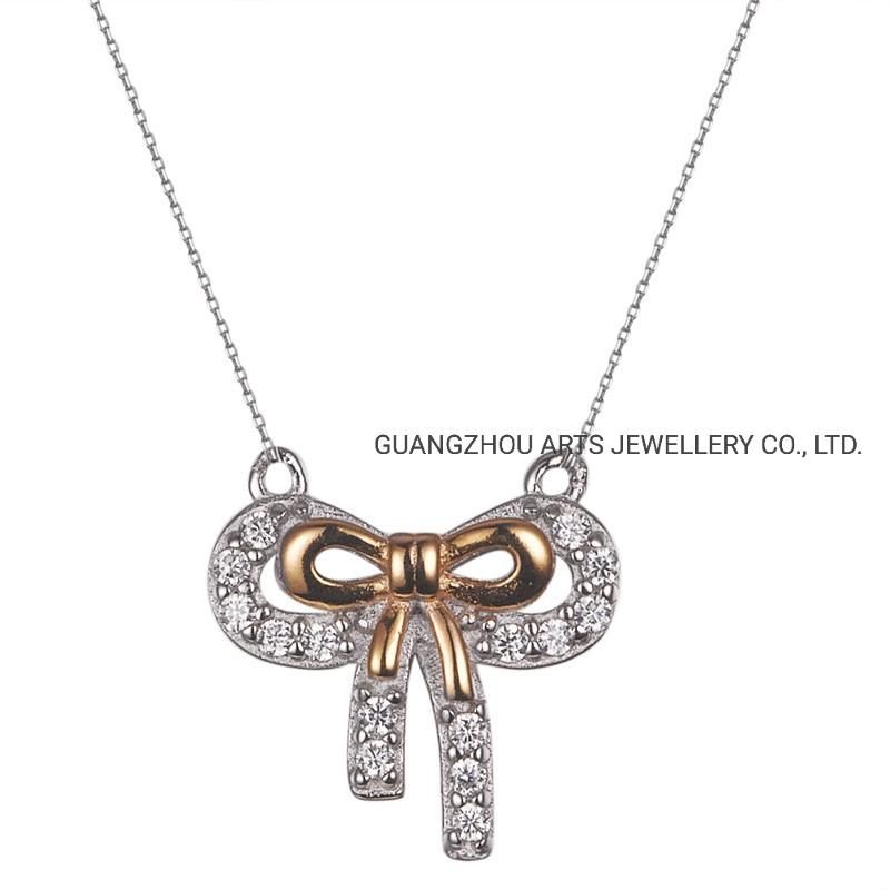 Two Tone Plating Bowknot in The Heart Necklace