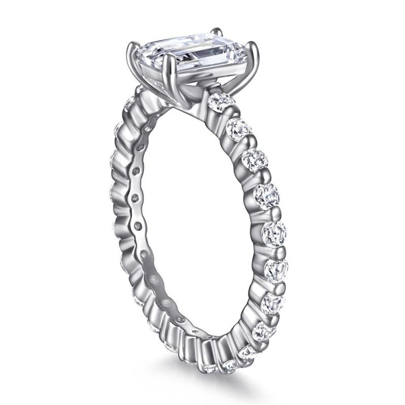 Fashion Jewelry 925 Sterling Silver Ring Radiant Emerald Cut Zirconia Wedding Rings for Women