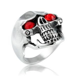 Fashion 316L Stainless Steel Jewelry Skull Ring with Red Eye