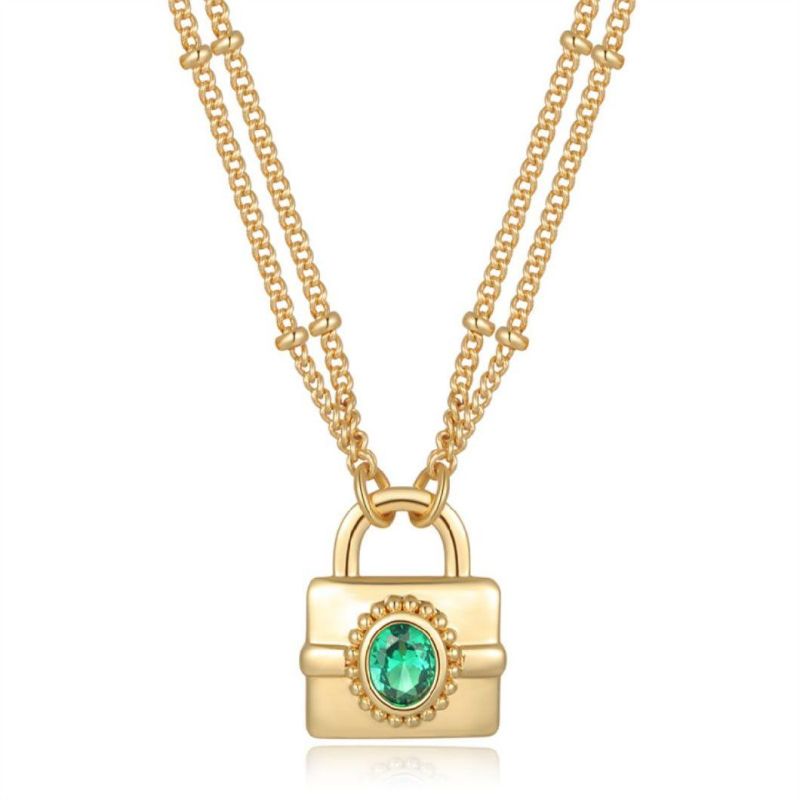 High Quality 18K Gold Stainless Steel Lock Zircon Pendant Curb Chain Necklaces Personalized Necklace for Women Jewelry