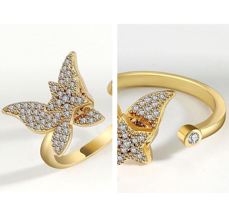 Golden Butterfly Rotate Fine Design Ring Jewelry