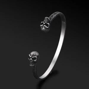 Fashion Retro Anti Silver Mens Stainless Steel Skull Cuff Bracelet