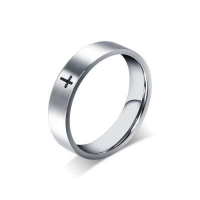 Classic Jewelry Cross Black Enamel Ring in Steel
