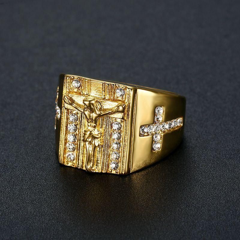 Stainless Steell Jesus Cross Luxury Hip Hop Ring Jewelry