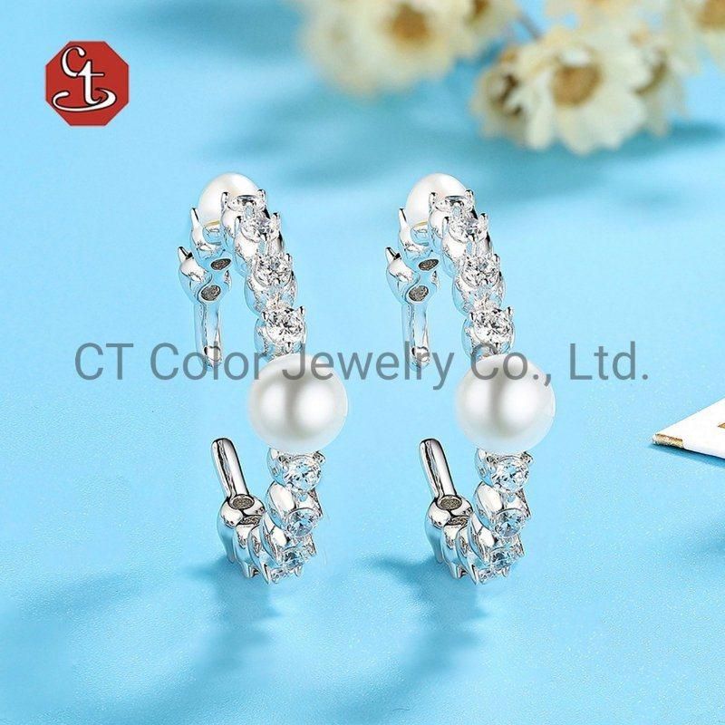 Custom Jewelry 925 Sterling Silver Fashion Earrings Natural Pearl Hoop Earring