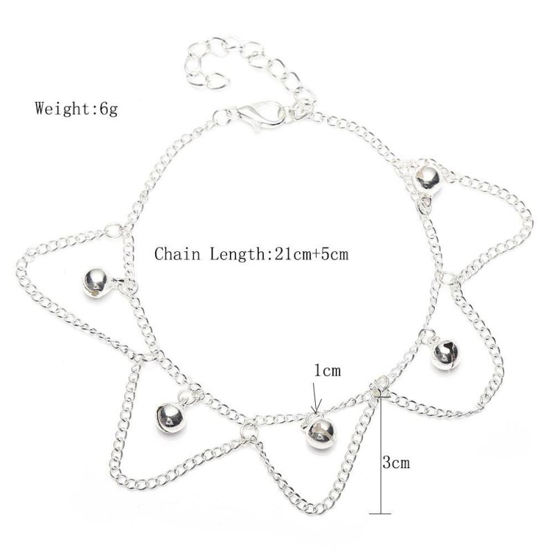 Fashion Retro Multilayer Tassel Anklet Chain Small Bell Women′s Anklet Adjustable
