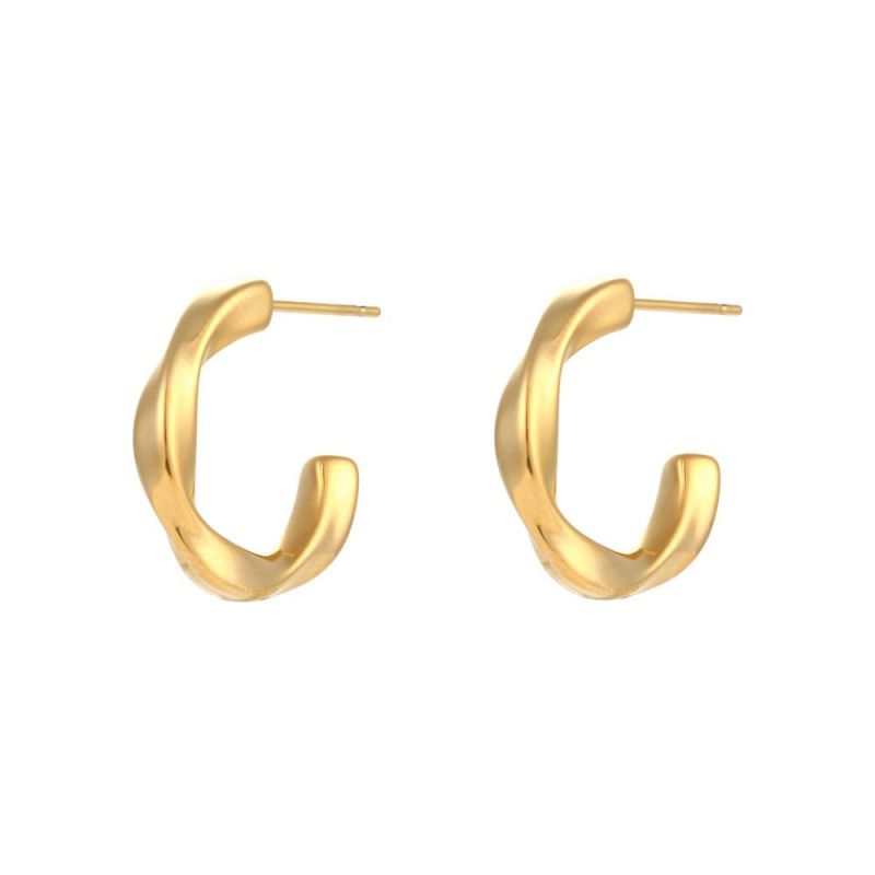 Factory Wholesale High-Quality Female Fashion Jewelry 18K Gold-Plated Stainless Steel Wide Size Twisted Ring Earrings