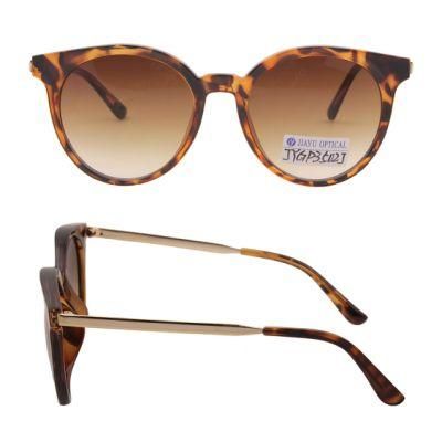 Classic Round Style Tortoise Color Lady Sunglasses with Metal Arms