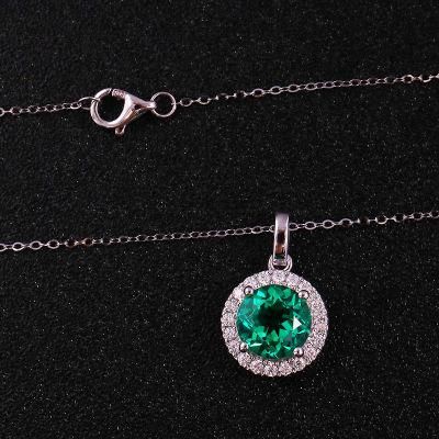 Provence Jewelry with Lab Emerald Pendant Halo Setting Necklace