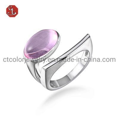Fashion Jewelry Pink Gemstone Silver Ring Hot Selling Silver or Brass CZ Ring