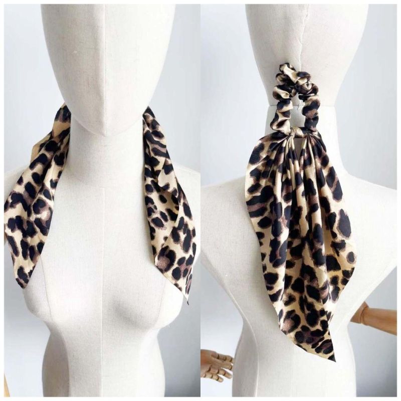 Retro Leopard Ponytail Bow-Tied Silk-Satin Hair Accessories Headbands Scrunchies Hairbands