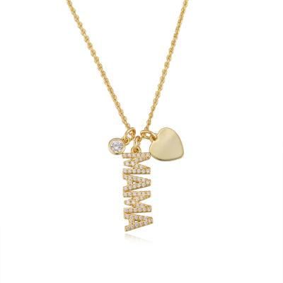 Mother&prime;s Day Gift Clavicle Chain S925 Sterling Silver Diamond-Studded Mama Letter Pendant Necklace