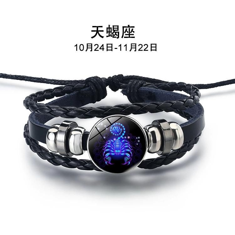 Wholesale 12 Constellation Zodiac Sign Bracelet Men Multilayer Braided Leather Bracelet Bangle for Women Fashion Birthday Party Jewelry