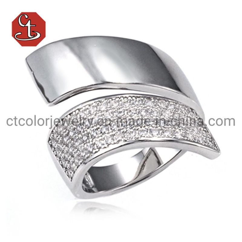 Sandblasted Rings Fashion Metal Pave CZ Silver or Brass Ring Men Jewelry